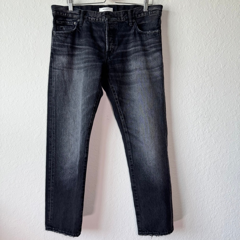 Moussy Vintage 29 Black Distressed Straight‎ Leg Jeans Made in Japan 540GAC11